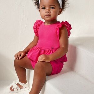Mayoral Fuchsia Eyelet Ruffle Kids Set